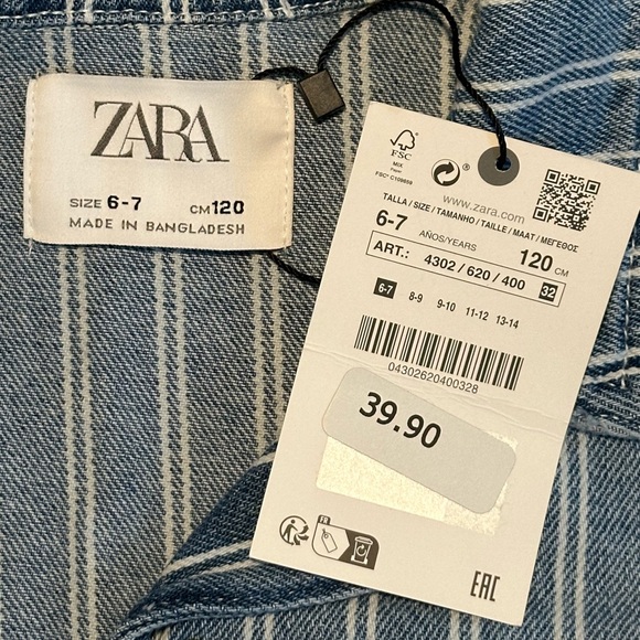 NWT Zara Stripe Denim Crop Jacket - Kids Size 6-7 - Picture 6 of 12